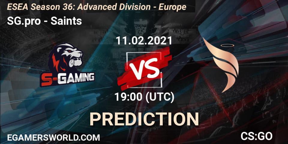SG.pro - Saints: ennuste. 11.02.2021 at 19:00, Counter-Strike (CS2), ESEA Season 36: Europe - Advanced Division