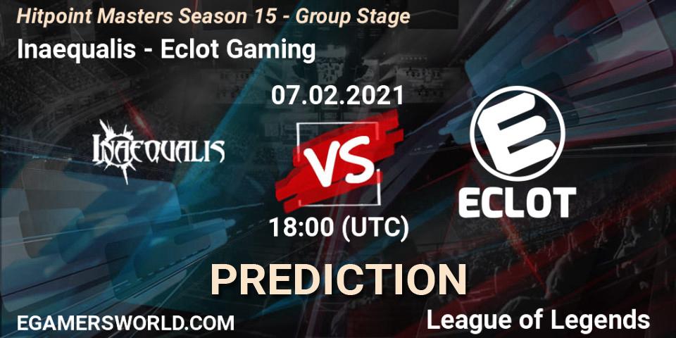 Inaequalis - Eclot Gaming: ennuste. 07.02.2021 at 19:00, LoL, Hitpoint Masters Season 15 - Group Stage