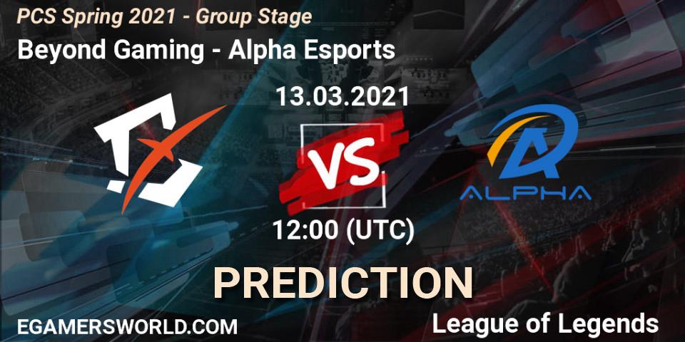 Beyond Gaming - Alpha Esports: ennuste. 13.03.2021 at 12:00, LoL, PCS Spring 2021 - Group Stage