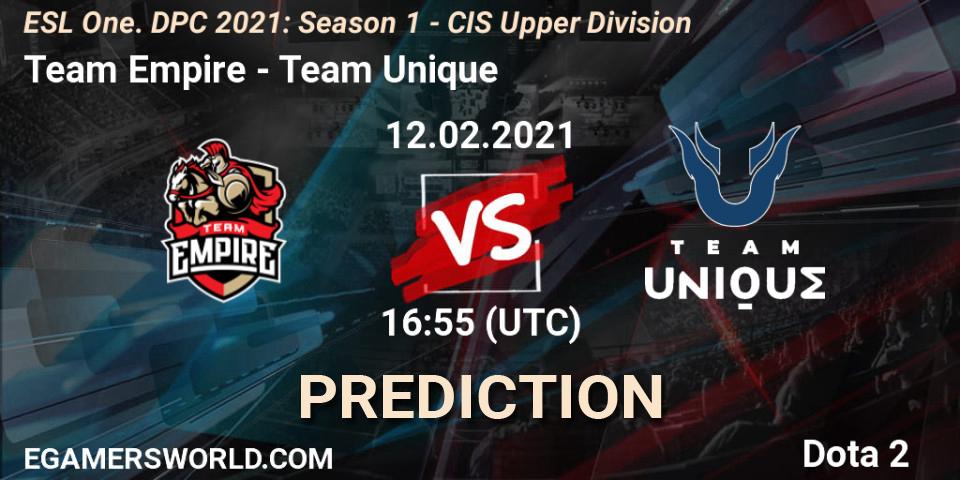 Team Empire - Team Unique: ennuste. 12.02.2021 at 17:29, Dota 2, ESL One. DPC 2021: Season 1 - CIS Upper Division