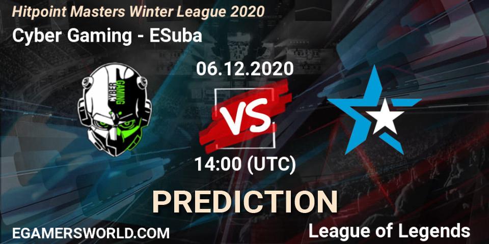 Cyber Gaming - ESuba: ennuste. 06.12.2020 at 14:00, LoL, Hitpoint Masters Winter League 2020