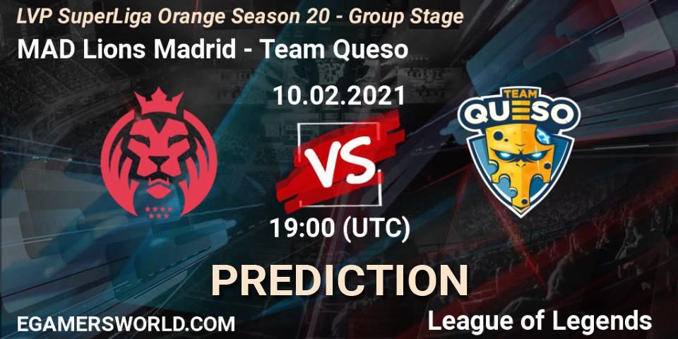 MAD Lions Madrid - Team Queso: ennuste. 10.02.2021 at 19:15, LoL, LVP SuperLiga Orange Season 20 - Group Stage