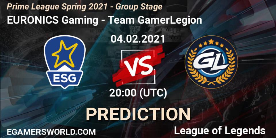 EURONICS Gaming - Team GamerLegion: ennuste. 04.02.2021 at 20:30, LoL, Prime League Spring 2021 - Group Stage
