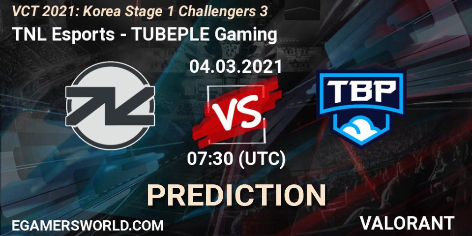 TNL Esports - TUBEPLE Gaming: ennuste. 04.03.2021 at 07:30, VALORANT, VCT 2021: Korea Stage 1 Challengers 3
