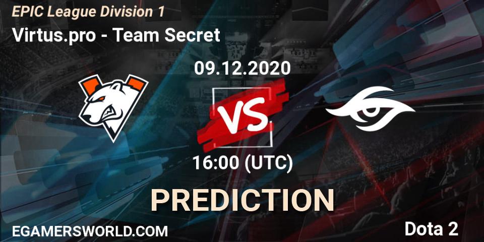 Virtus.pro - Team Secret: ennuste. 09.12.2020 at 16:02, Dota 2, EPIC League Division 1