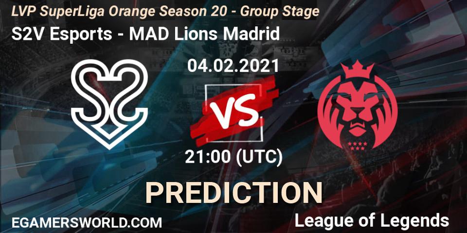 S2V Esports - MAD Lions Madrid: ennuste. 04.02.21, LoL, LVP SuperLiga Orange Season 20 - Group Stage