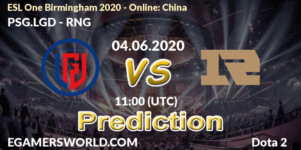 PSG.LGD - RNG: ennuste. 04.06.2020 at 11:00, Dota 2, ESL One Birmingham 2020 - Online: China