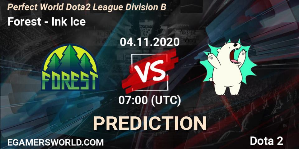 Forest - Ink Ice: ennuste. 04.11.2020 at 07:00, Dota 2, Perfect World Dota2 League Division B