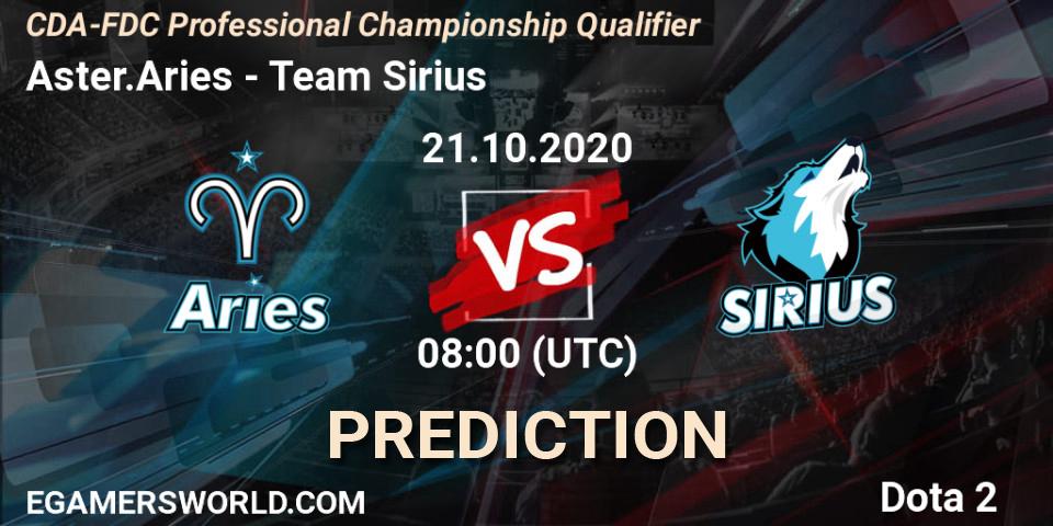 Aster.Aries - Team Sirius: ennuste. 21.10.2020 at 08:16, Dota 2, CDA-FDC Professional Championship Qualifier