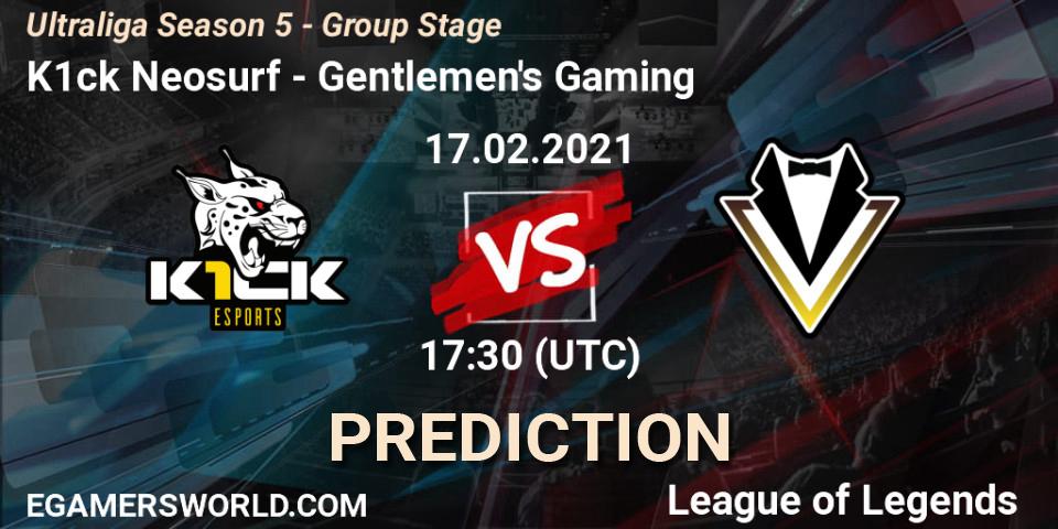 K1ck Neosurf - Gentlemen's Gaming: ennuste. 17.02.2021 at 17:30, LoL, Ultraliga Season 5 - Group Stage