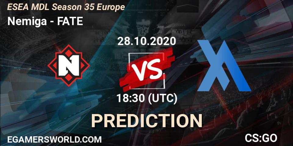 Nemiga - FATE: ennuste. 28.10.2020 at 18:30, Counter-Strike (CS2), ESEA MDL Season 35 Europe