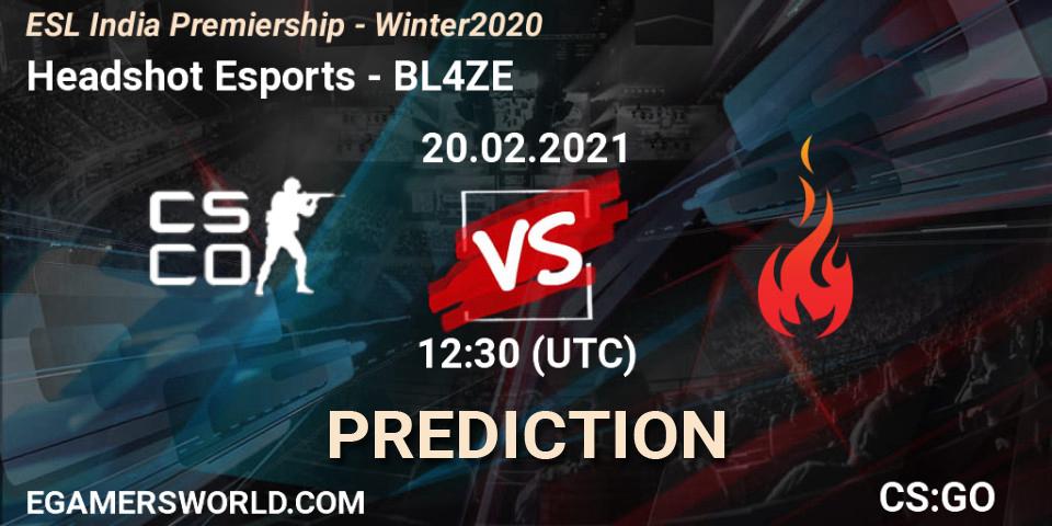 Headshot Esports - BL4ZE: ennuste. 20.02.2021 at 12:30, Counter-Strike (CS2), ESL India Premiership - Winter 2020