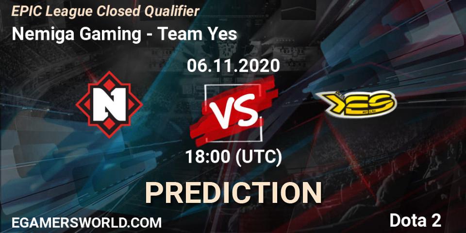 Nemiga Gaming - Team Yes: ennuste. 06.11.2020 at 17:42, Dota 2, EPIC League Closed Qualifier
