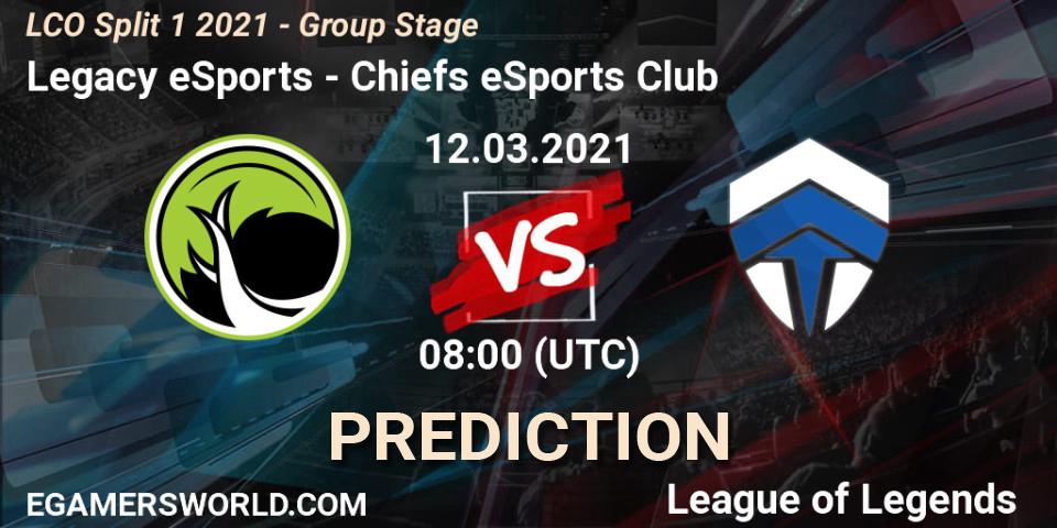 Legacy eSports - Chiefs eSports Club: ennuste. 12.03.2021 at 07:50, LoL, LCO Split 1 2021 - Group Stage