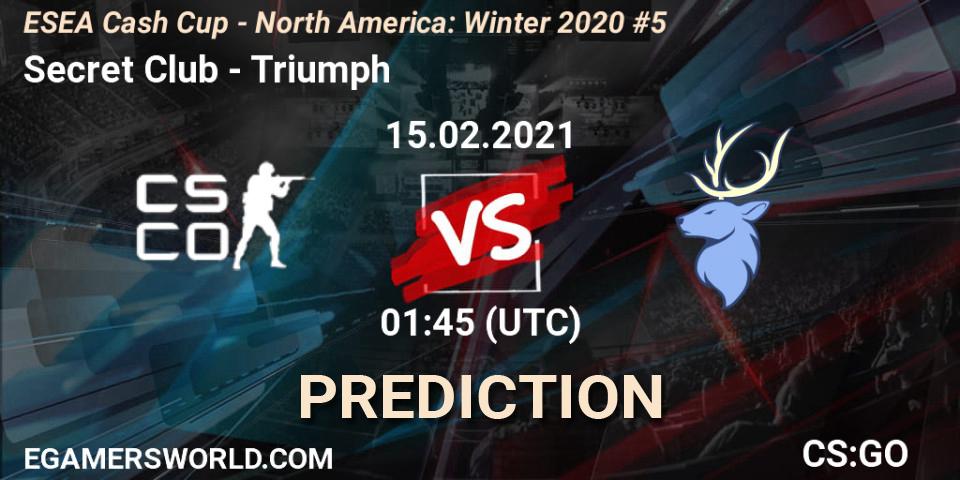 Secret Club - Triumph: ennuste. 15.02.2021 at 21:00, Counter-Strike (CS2), ESEA Cash Cup - North America: Winter 2020 #5