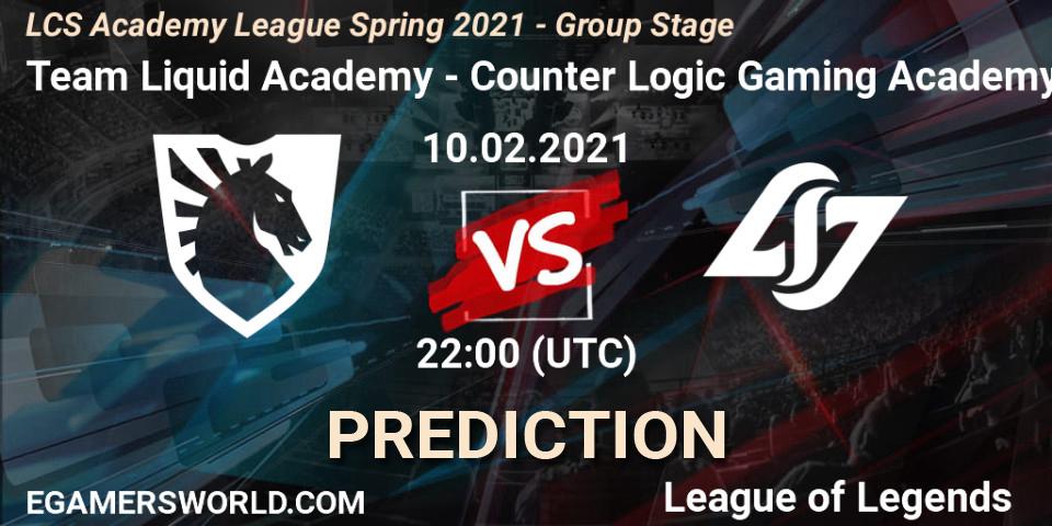 Team Liquid Academy - Counter Logic Gaming Academy: ennuste. 10.02.2021 at 22:00, LoL, LCS Academy League Spring 2021 - Group Stage