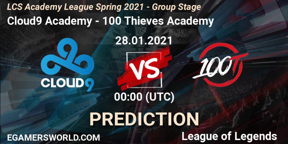 Cloud9 Academy - 100 Thieves Academy: ennuste. 28.01.2021 at 00:00, LoL, LCS Academy League Spring 2021 - Group Stage