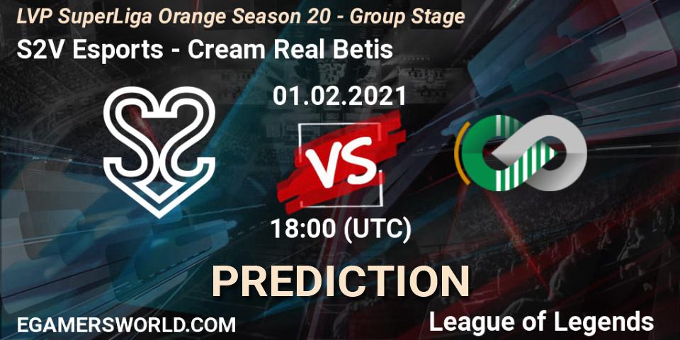 S2V Esports - Cream Real Betis: ennuste. 01.02.2021 at 18:10, LoL, LVP SuperLiga Orange Season 20 - Group Stage