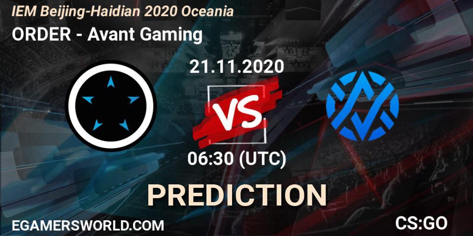 ORDER - Avant Gaming: ennuste. 21.11.20, CS2 (CS:GO), IEM Beijing-Haidian 2020 Oceania