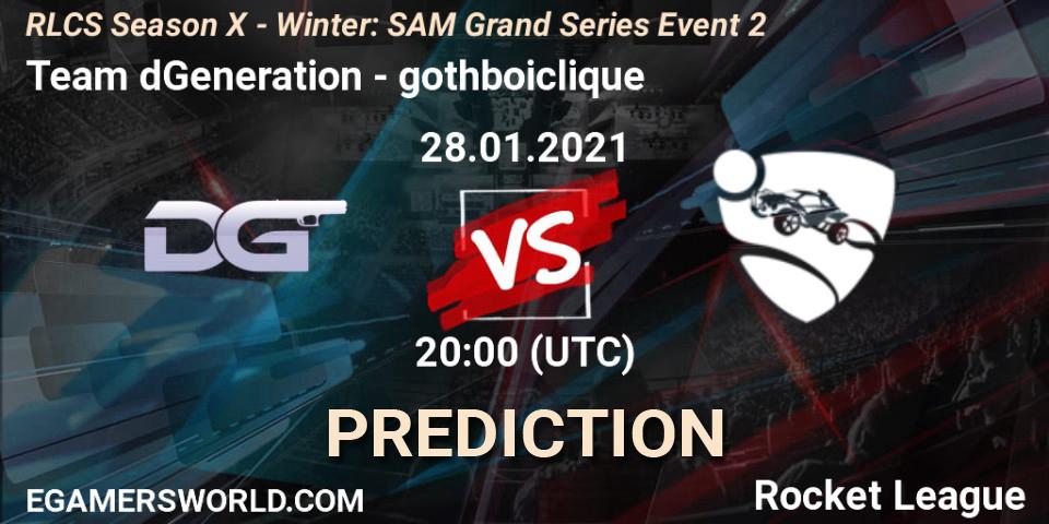 Team dGeneration - gothboiclique: ennuste. 28.01.2021 at 20:00, Rocket League, RLCS Season X - Winter: SAM Grand Series Event 2