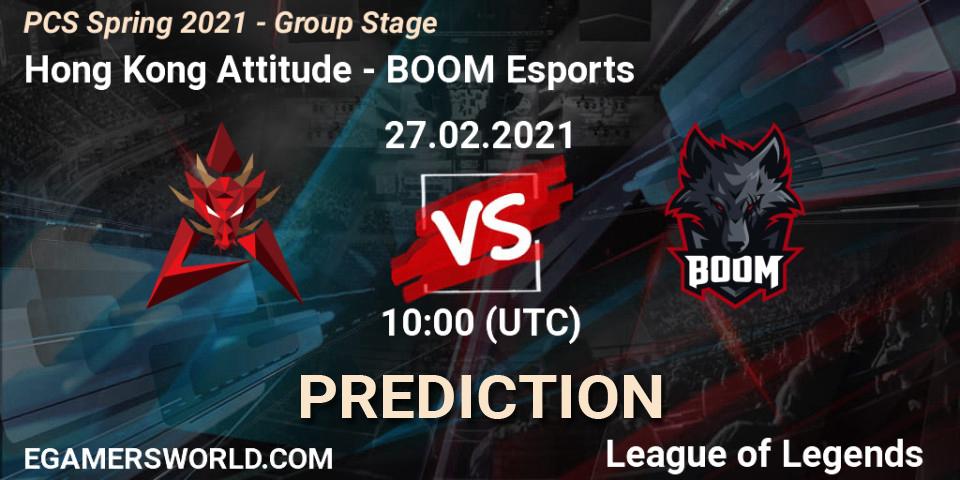 Hong Kong Attitude - BOOM Esports: ennuste. 27.02.2021 at 10:10, LoL, PCS Spring 2021 - Group Stage