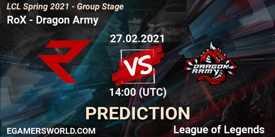 RoX - Dragon Army: ennuste. 27.02.2021 at 14:10, LoL, LCL Spring 2021 - Group Stage