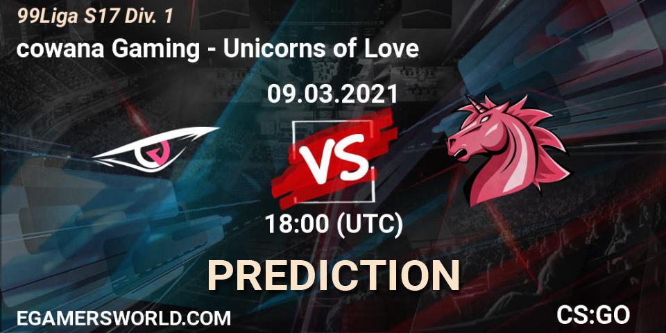 cowana Gaming - Unicorns of Love: ennuste. 09.03.2021 at 18:00, Counter-Strike (CS2), 99Liga S17 Div. 1