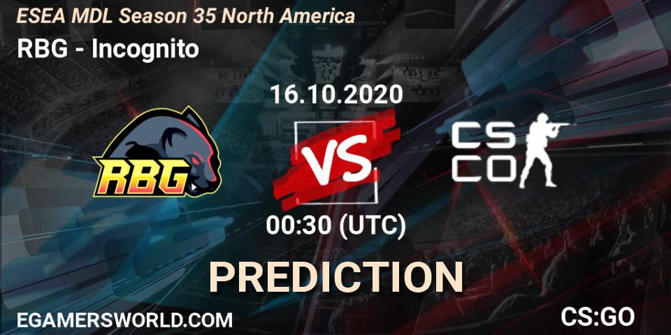 RBG - Incognito: ennuste. 16.10.2020 at 00:30, Counter-Strike (CS2), ESEA MDL Season 35 North America
