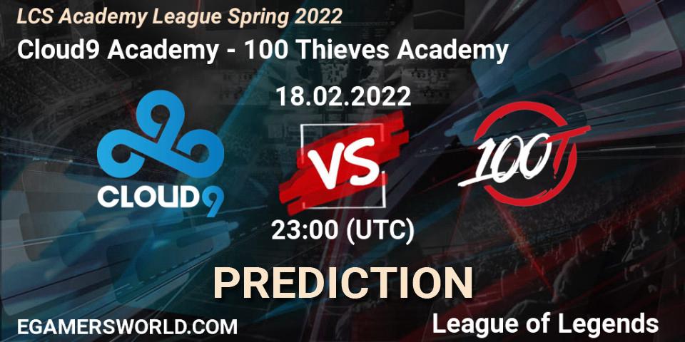 Cloud9 Academy - 100 Thieves Academy: ennuste. 18.02.22, LoL, LCS Academy League Spring 2022