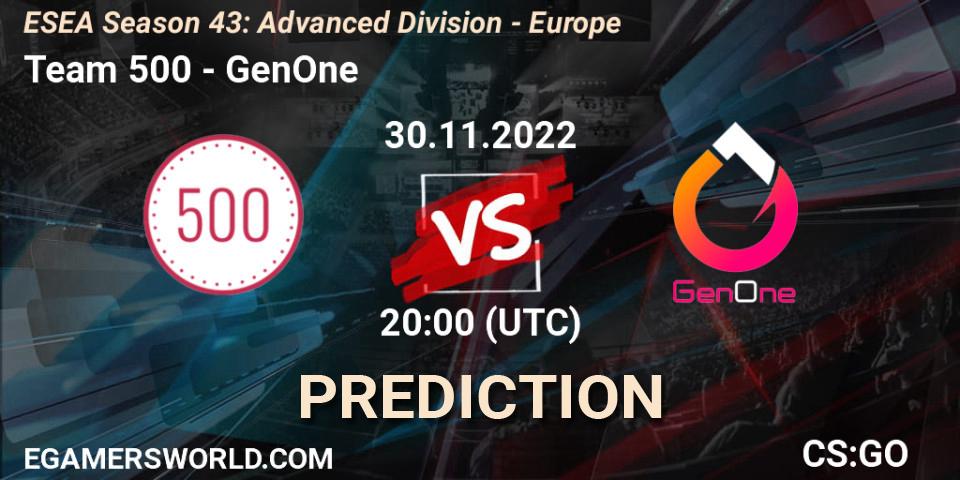 Team 500 - GenOne: ennuste. 30.11.22, CS2 (CS:GO), ESEA Season 43: Advanced Division - Europe