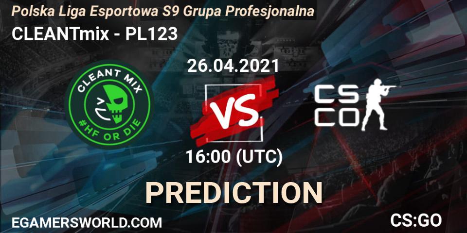 CLEANTmix - PL123: ennuste. 27.04.2021 at 19:00, Counter-Strike (CS2), Polska Liga Esportowa S9 Grupa Profesjonalna