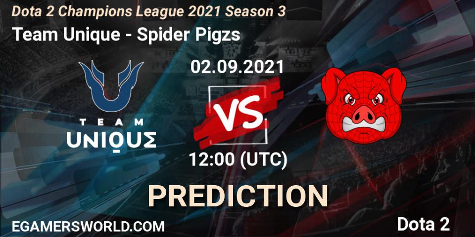 Team Unique - Spider Pigzs: ennuste. 02.09.2021 at 12:01, Dota 2, Dota 2 Champions League 2021 Season 3