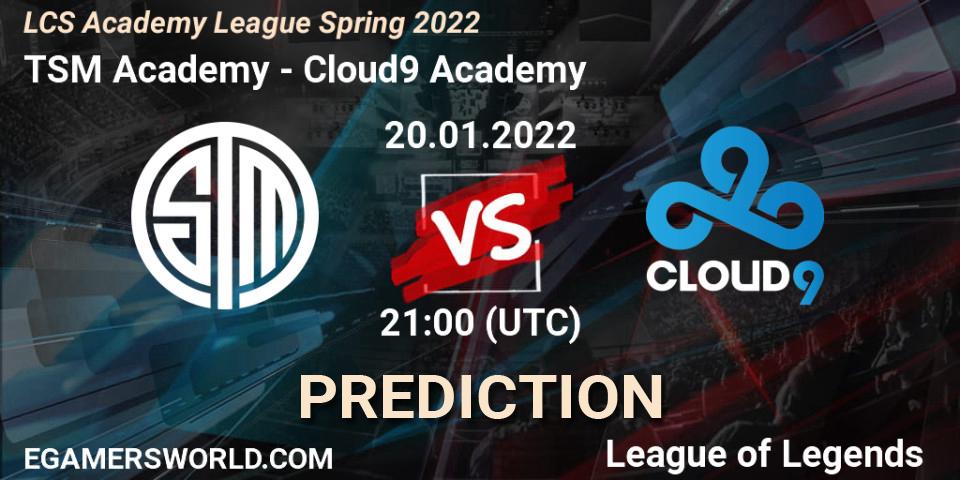 TSM Academy - Cloud9 Academy: ennuste. 20.01.2022 at 21:00, LoL, LCS Academy League Spring 2022