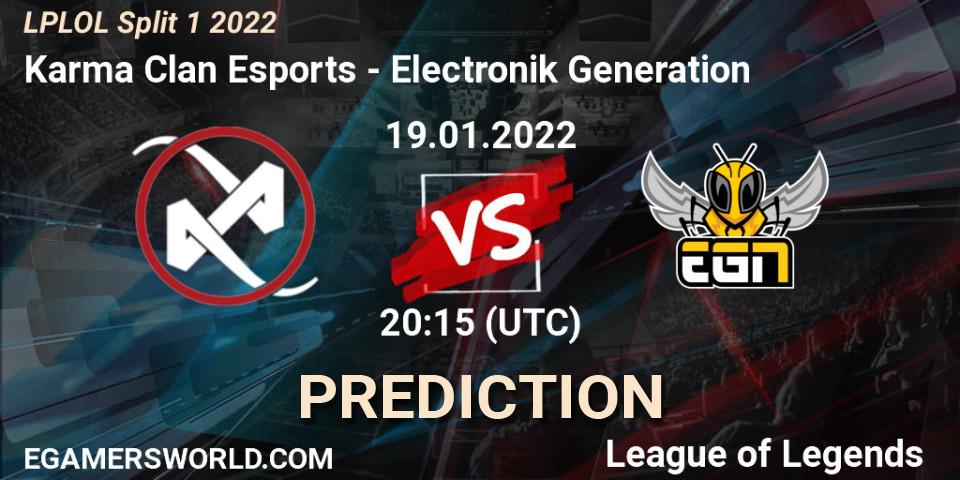 Karma Clan Esports - Electronik Generation: ennuste. 19.01.2022 at 20:00, LoL, LPLOL Split 1 2022