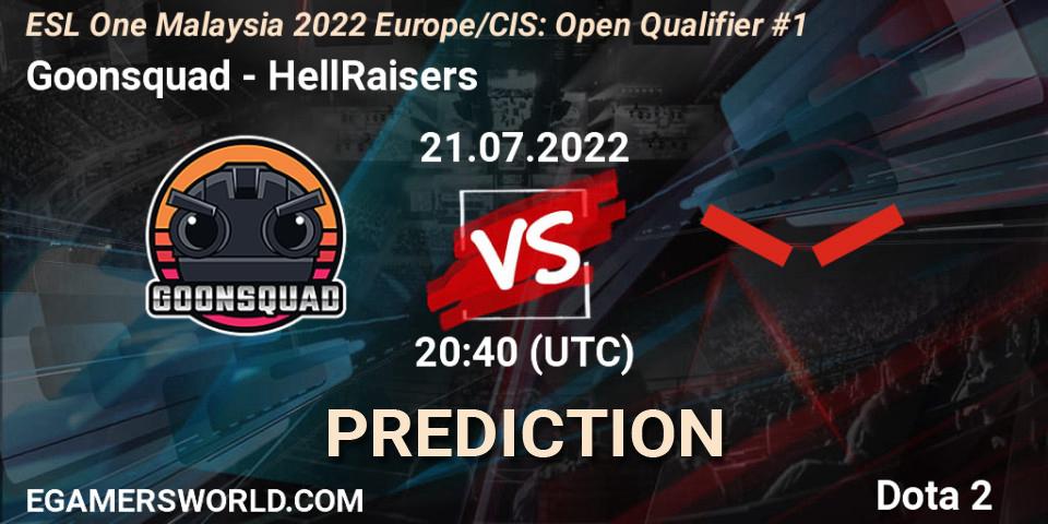 Goonsquad - HellRaisers: ennuste. 21.07.2022 at 20:40, Dota 2, ESL One Malaysia 2022 Europe/CIS: Open Qualifier #1