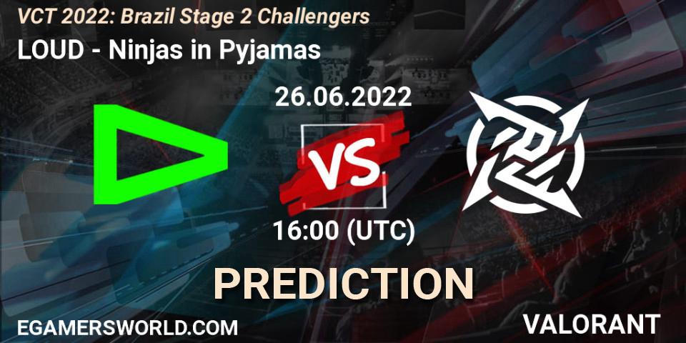 LOUD - Ninjas in Pyjamas: ennuste. 26.06.2022 at 16:15, VALORANT, VCT 2022: Brazil Stage 2 Challengers