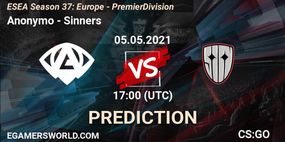 Anonymo - Sinners: ennuste. 05.05.2021 at 17:00, Counter-Strike (CS2), ESEA Season 37: Europe - Premier Division