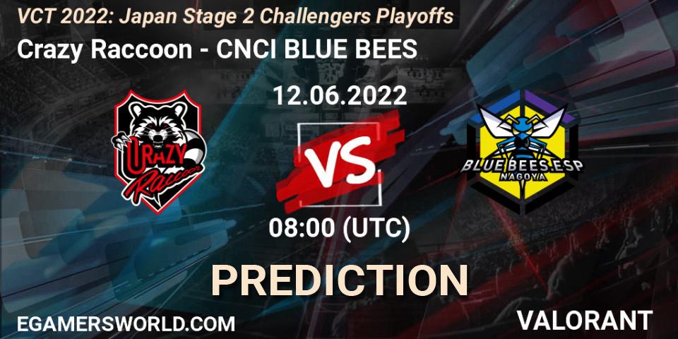Crazy Raccoon - CNCI BLUE BEES: ennuste. 12.06.2022 at 08:00, VALORANT, VCT 2022: Japan Stage 2 Challengers Playoffs