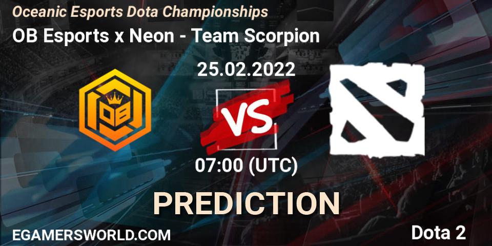 OB Esports x Neon - Team Scorpion: ennuste. 25.02.2022 at 07:17, Dota 2, Oceanic Esports Dota Championships