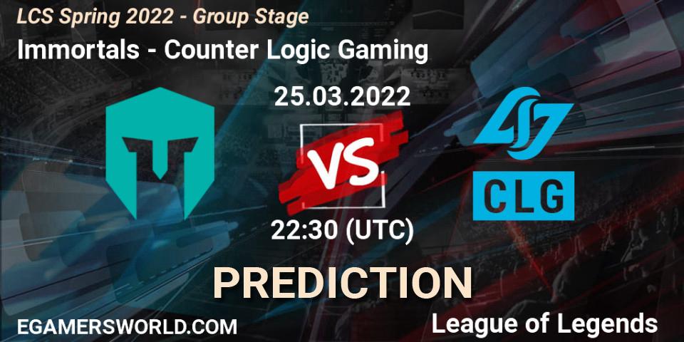 Immortals - Counter Logic Gaming: ennuste. 26.03.22, LoL, LCS Spring 2022 - Group Stage