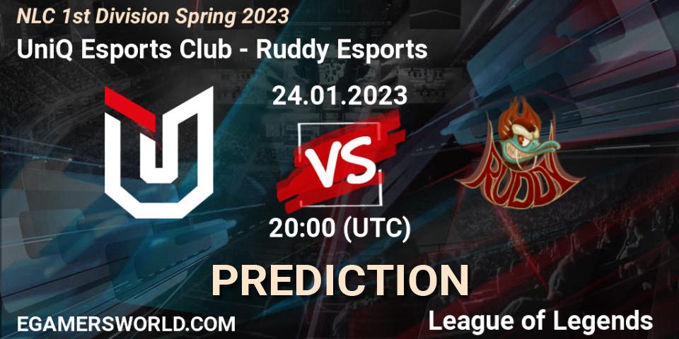 UniQ Esports Club - Ruddy Esports: ennuste. 24.01.2023 at 20:00, LoL, NLC 1st Division Spring 2023