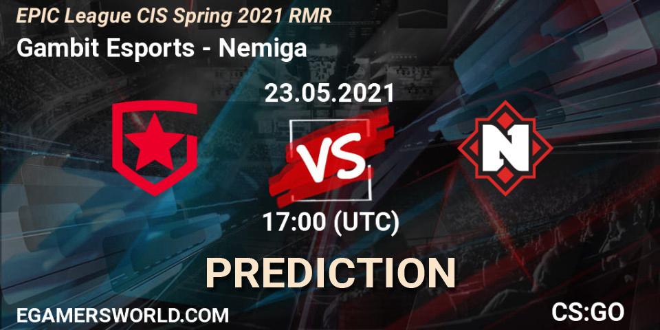 Gambit Esports - Nemiga: ennuste. 23.05.2021 at 17:00, Counter-Strike (CS2), EPIC League CIS Spring 2021 RMR
