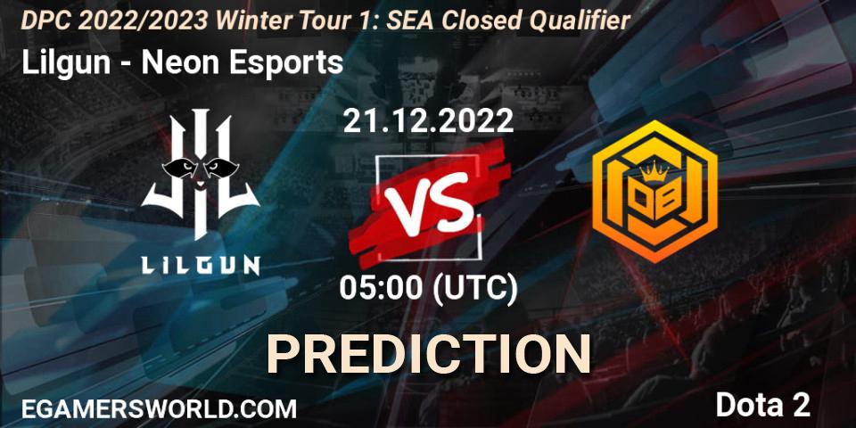 Lilgun - Neon Esports: ennuste. 21.12.2022 at 05:00, Dota 2, DPC 2022/2023 Winter Tour 1: SEA Closed Qualifier