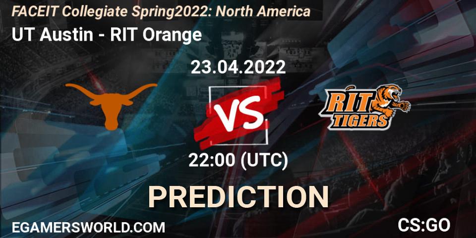 UT Austin - RIT Orange: ennuste. 23.04.2022 at 22:00, Counter-Strike (CS2), FACEIT Collegiate Spring 2022: North America