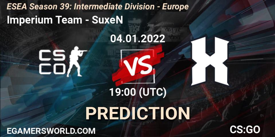 Imperium Team - SuxeN: ennuste. 04.01.2022 at 19:00, Counter-Strike (CS2), ESEA Season 39: Intermediate Division - Europe