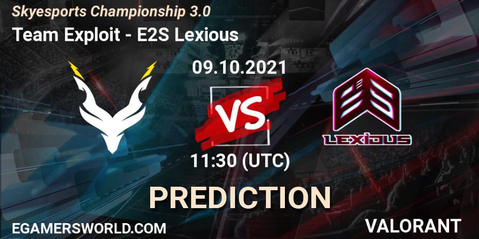 Team Exploit - E2S Lexious: ennuste. 09.10.2021 at 11:30, VALORANT, Skyesports Championship 3.0
