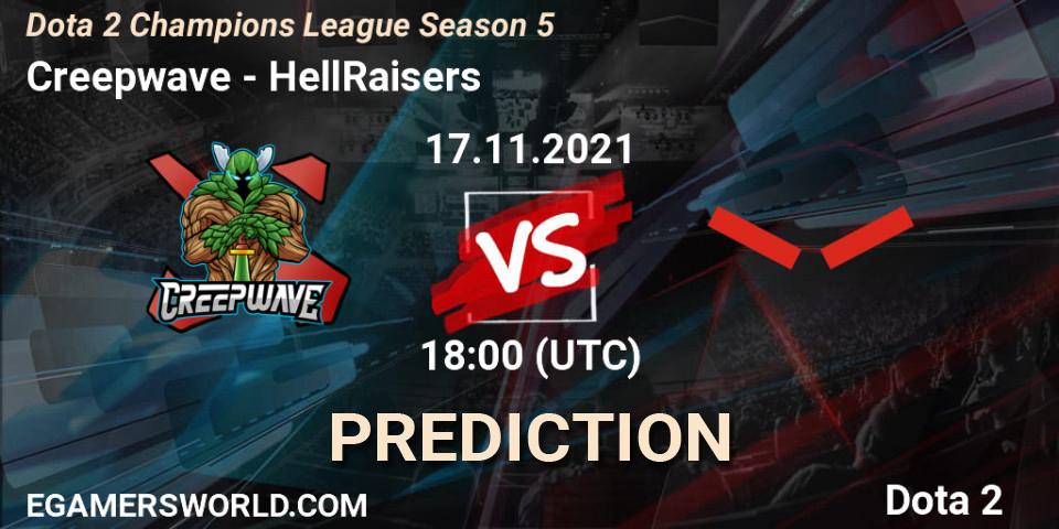 Creepwave - HellRaisers: ennuste. 17.11.2021 at 18:00, Dota 2, Dota 2 Champions League 2021 Season 5