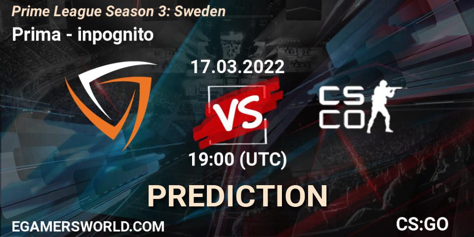 Prima - inpognito: ennuste. 17.03.2022 at 19:00, Counter-Strike (CS2), Prime League Season 3: Sweden