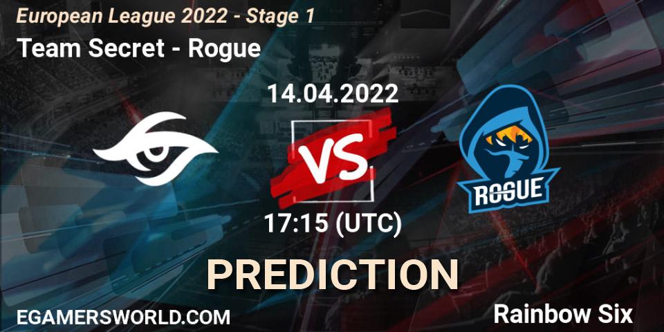 Team Secret - Rogue: ennuste. 14.04.2022 at 17:15, Rainbow Six, European League 2022 - Stage 1