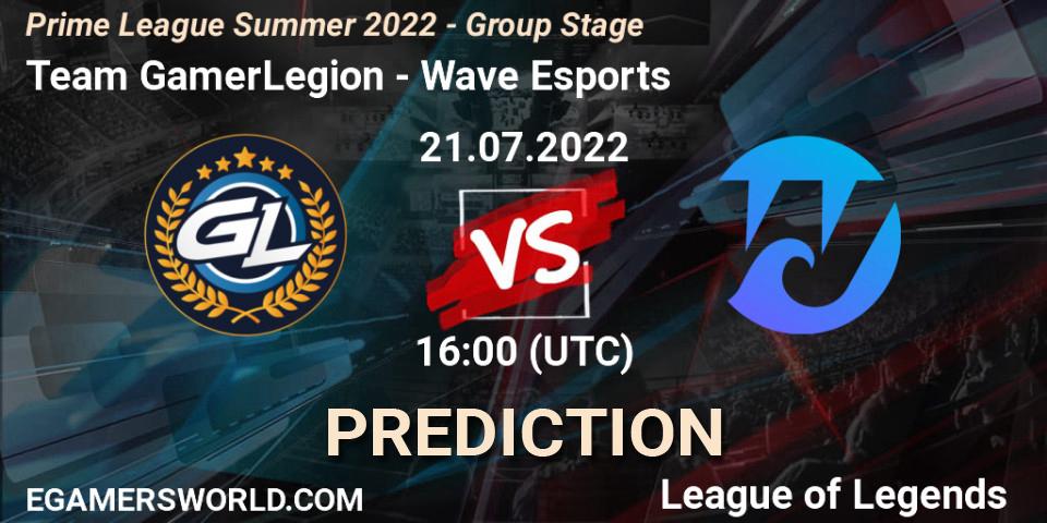 Team GamerLegion - Wave Esports: ennuste. 21.07.2022 at 16:00, LoL, Prime League Summer 2022 - Group Stage